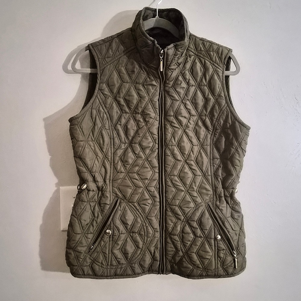 Weatherproof Quilter Puffer Vest Womens Medium Olive Green Zip Outdoor Gorpcore